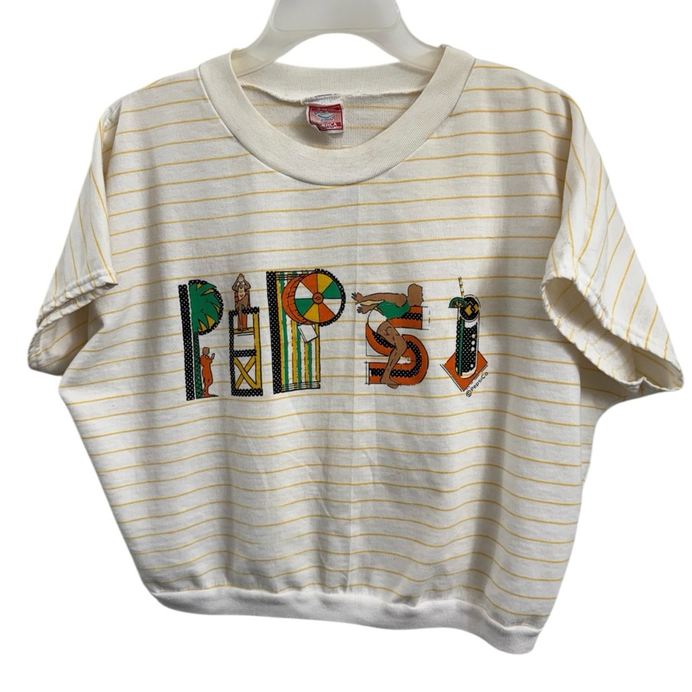 Vintage Pepsi 1980's White Yellow Spellout T-Shirt Sz(L)